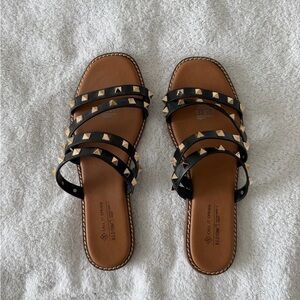 Call It Spring Black Slide Sandals with Gold Studs